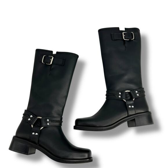 Steve Madden Black Leather Moto Boots - Picture 10 of 11
